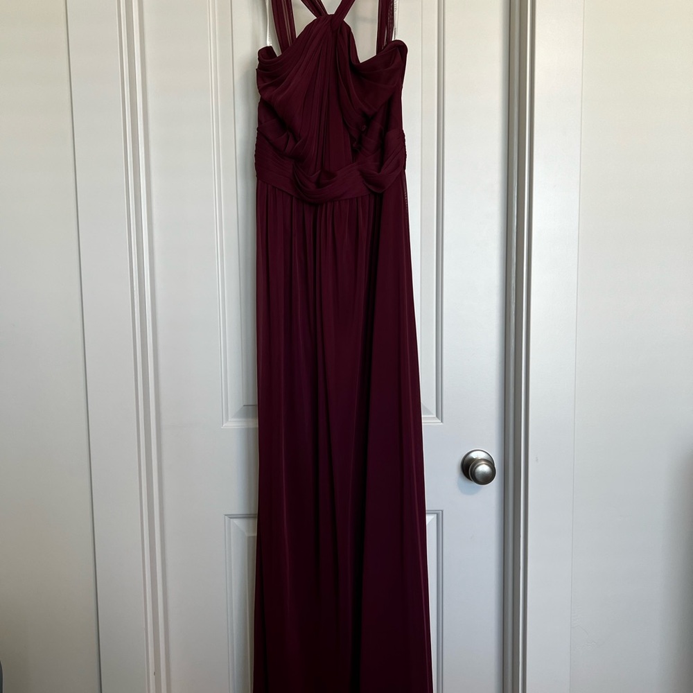 David's Bridal Red Halter Maxi Gown for Prom